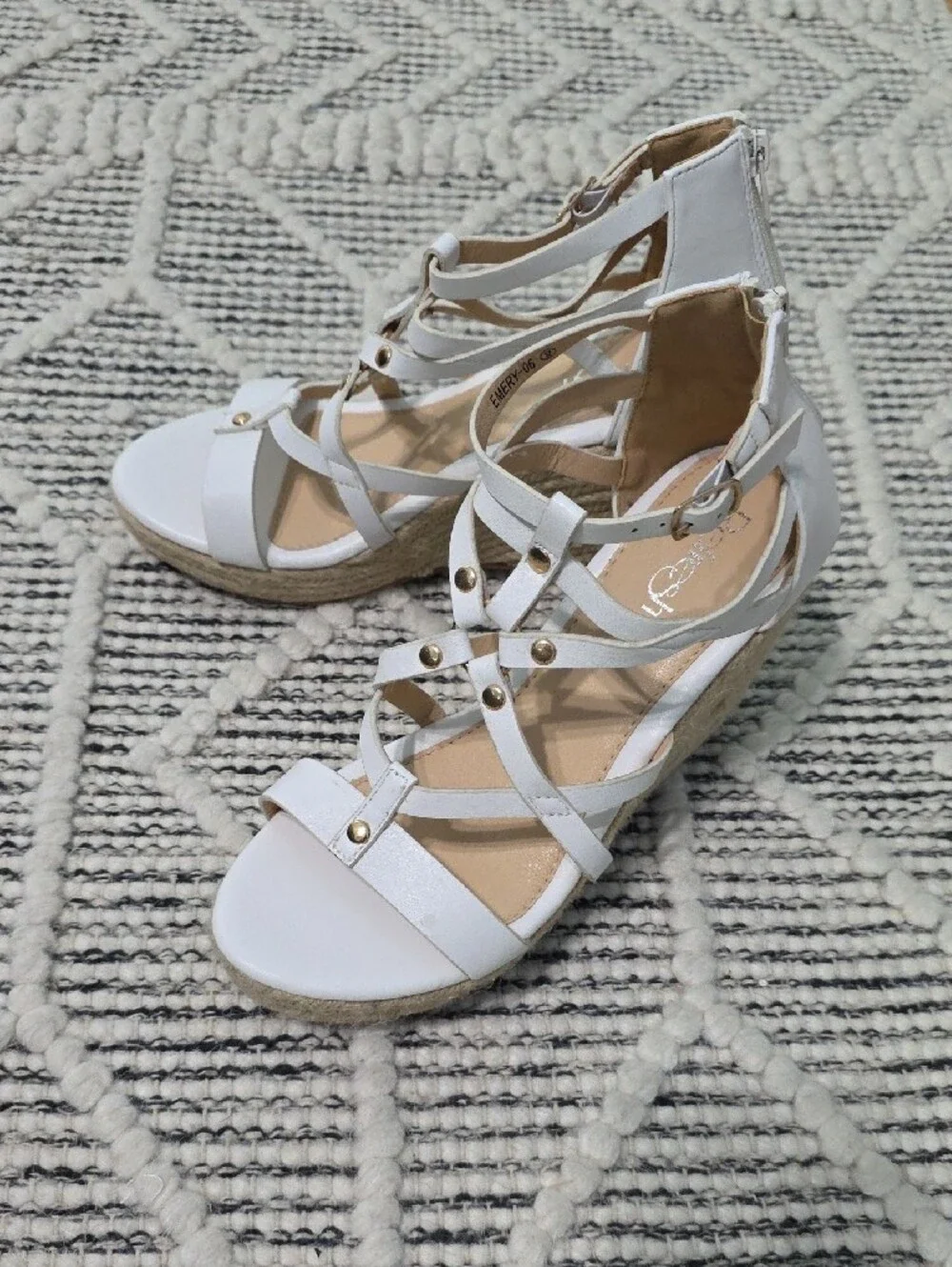 White Strappy Wedge Sandals - Women's Summer Espadrilles
